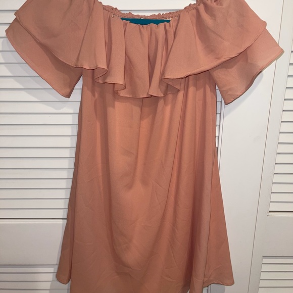 Beautiful Baby Pink Ruffle Off the Shoulder Dress - Picture 3 of 3